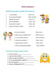 English Worksheet: Short answers