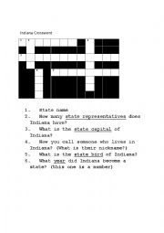 English Worksheet: Indiana Crossword