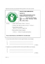 English Worksheet: HEALTHY LIVING 