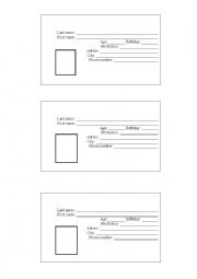 English Worksheet: Identification Cards