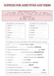English Worksheet: Suffixes for adjectives and verbs