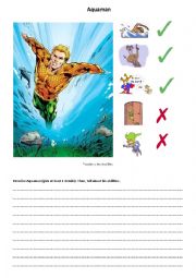 English Worksheet: Aquamans abilities and physical description
