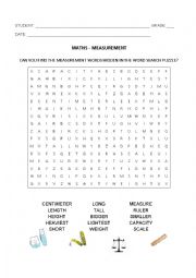 English Worksheet: Measurement Wordsearch