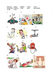 English Worksheet: Injuries-picture match,gapfill,roleplay