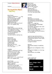 English Worksheet: Song Worksheet- Katty Perry 