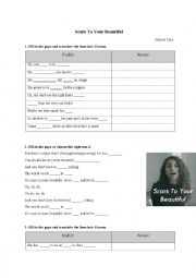 English Worksheet: The Song Scars to your beautiful Worksheet