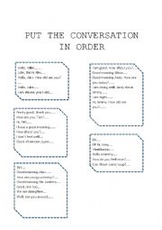 English Worksheet: Put the conversation in order (tobe verb excercise)