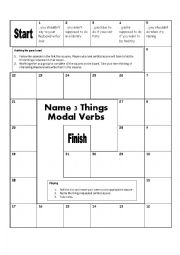 English Worksheet: Name 3 Things Game: Modals Edition