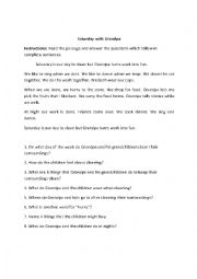 English Worksheet: Passage about Grandpa with Question Set