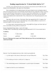 Worksheet Reading comprehension 