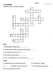 English Worksheet: Ay grapheme crossword