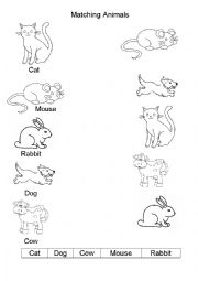 Matching animals - word to picture - ESL worksheet by MissShabo