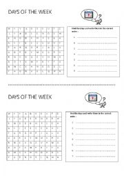 English Worksheet: DAYS crosswords