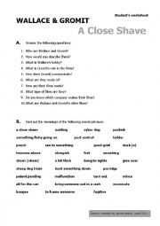 English Worksheet: Wallace and Gromit - A Close Shave