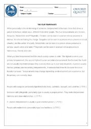 English Worksheet: Four Temperaments