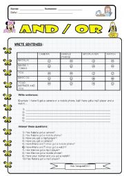 English Worksheet: And / Or 