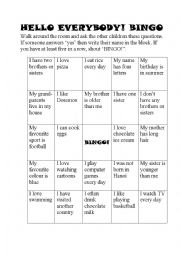 English Worksheet: Get to know your classmates speaking Bingo