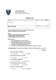 English Worksheet: past simple english test 