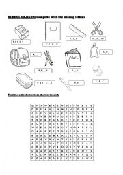 English Worksheet: School Objects activities