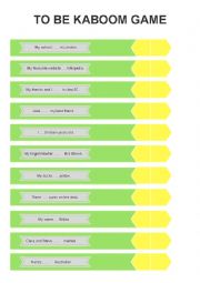 English Worksheet: TO BE KABOOM GAME