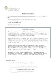 English Worksheet: Reading comprehension test