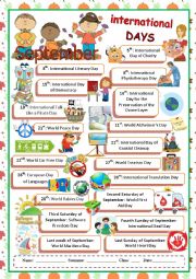 English Worksheet: September International days