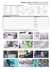 English Worksheet: Whose room is it? (Emmas room tour)