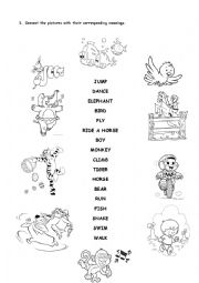 English Worksheet: Connect words and pictures - actions and animals