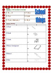 English Worksheet: School things