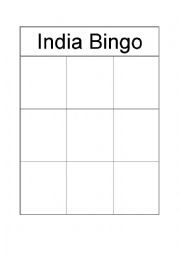 English Worksheet: India Bingo