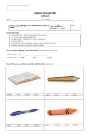 English Worksheet: english written evaluation 1st level