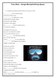 English Worksheet: Toms Diner - Practicing the present continuous tense with music