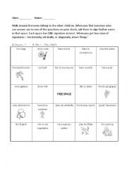 English Worksheet: ice breaking bingo