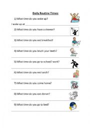 English Worksheet: Daily Routine Times and Activities