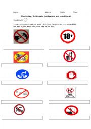 English Worksheet: Obligations and prohibition.