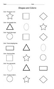 English Worksheet: Colors & Shapes Worksheet