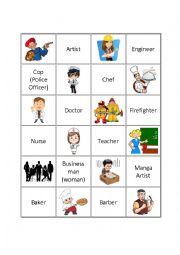 English Worksheet: Job Vocabulary Flashcards - Memory Game