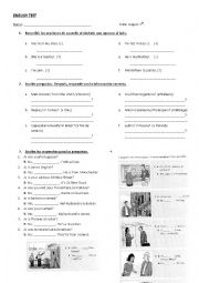 English Worksheet: Test TO BE