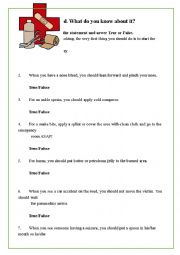 English Worksheet: First Aid true or false