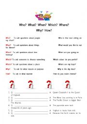 English Worksheet: Who, What, Where, When, Which, Why, How