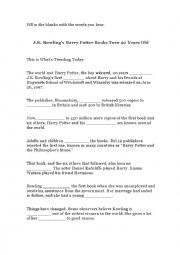 English Worksheet: J. K. Rowlings Harry Potter Books Turn 20 years old