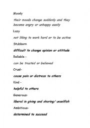 English Worksheet: personality definitions