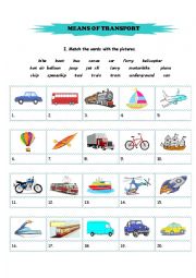 English Worksheet: Means of transport