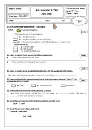 English Worksheet: mid semester test 