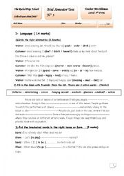 English Worksheet: Mid-Semester test n°3