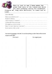 English Worksheet: This is just to say