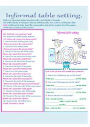 English Worksheet: In the dinning room: Setting the table.