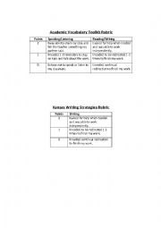 English Worksheet: Academic Vocabulary & Kansas Writing Strategies rubrics