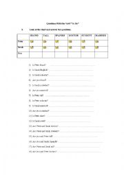 English Worksheet: to be questions