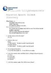 English Worksheet: Reported speech Guided Discovery (sentences) 